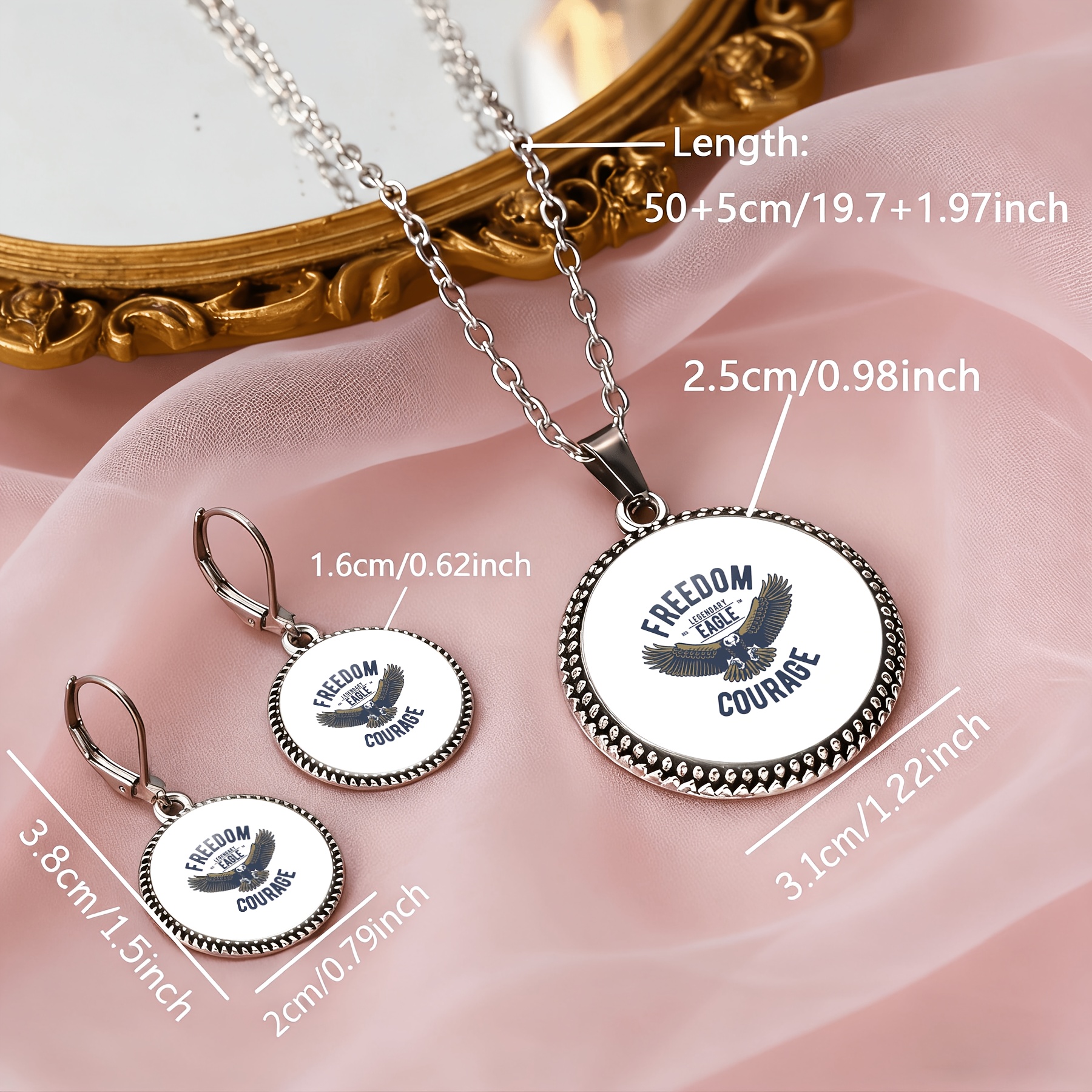 3pc Round Emblem Necklace & Earrings Set for Women